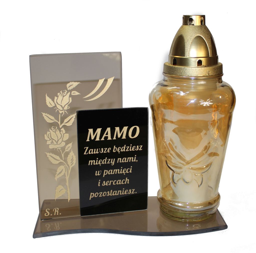 Grawerowany znicz z dedykacja dla mamy, taty, babci, dziadka, dziadkow, na grób. Znicze z własnym napisem 